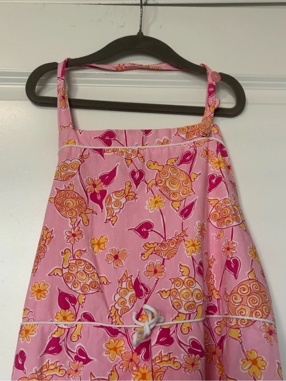 Vintage Lilly Pulitzer Girls Pink and Orange Sleeveless Midi Sundress w/ Turtles
